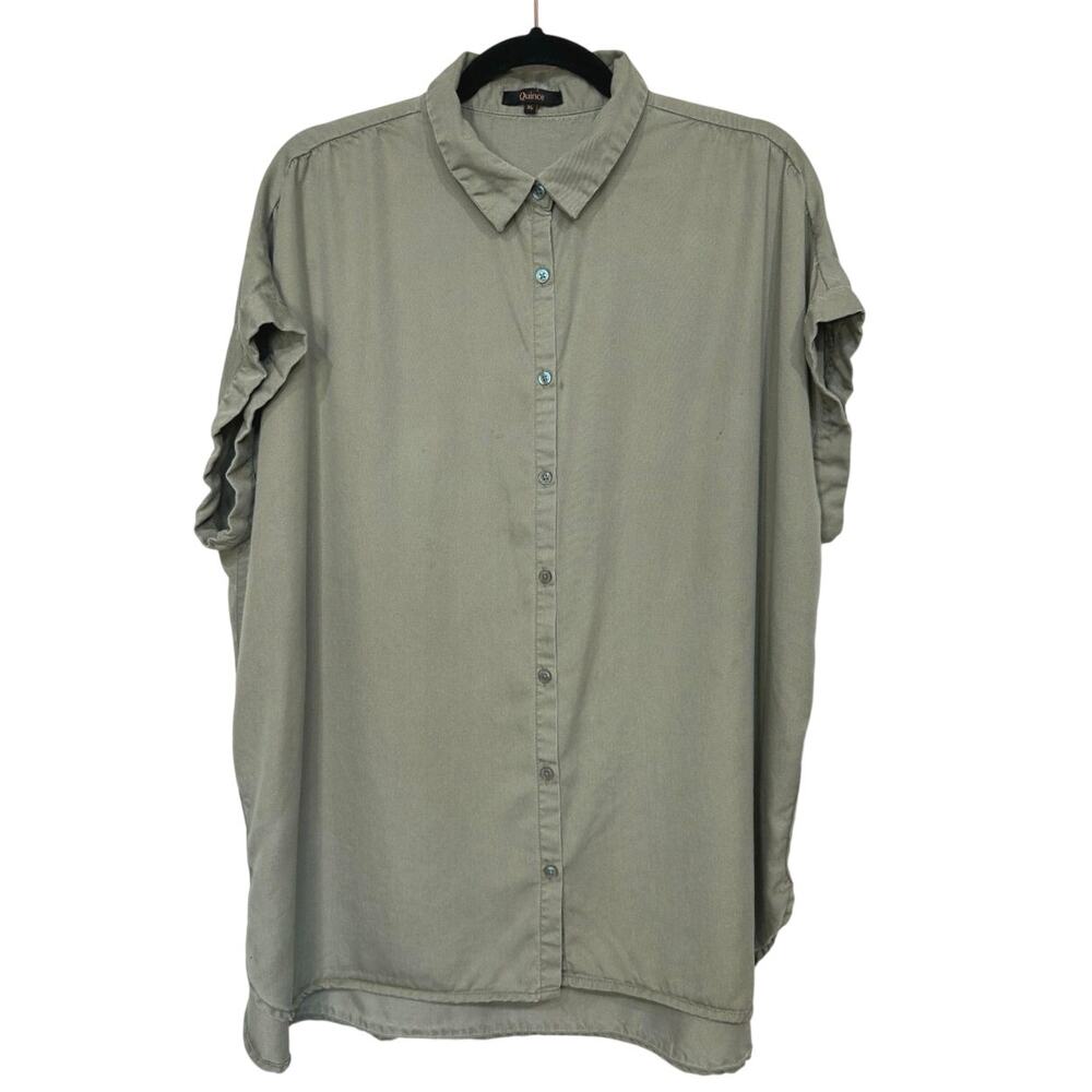Quince Vintage Wash Tencel Camp Shirt XL Olive Green Granola Girl Earthcore